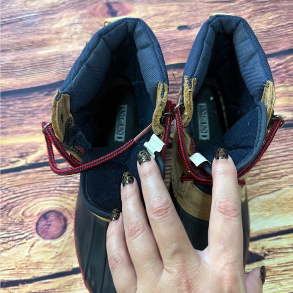 Lands' End Navy and Tan Winter Boots with Red Laces - Picture 6 of 6